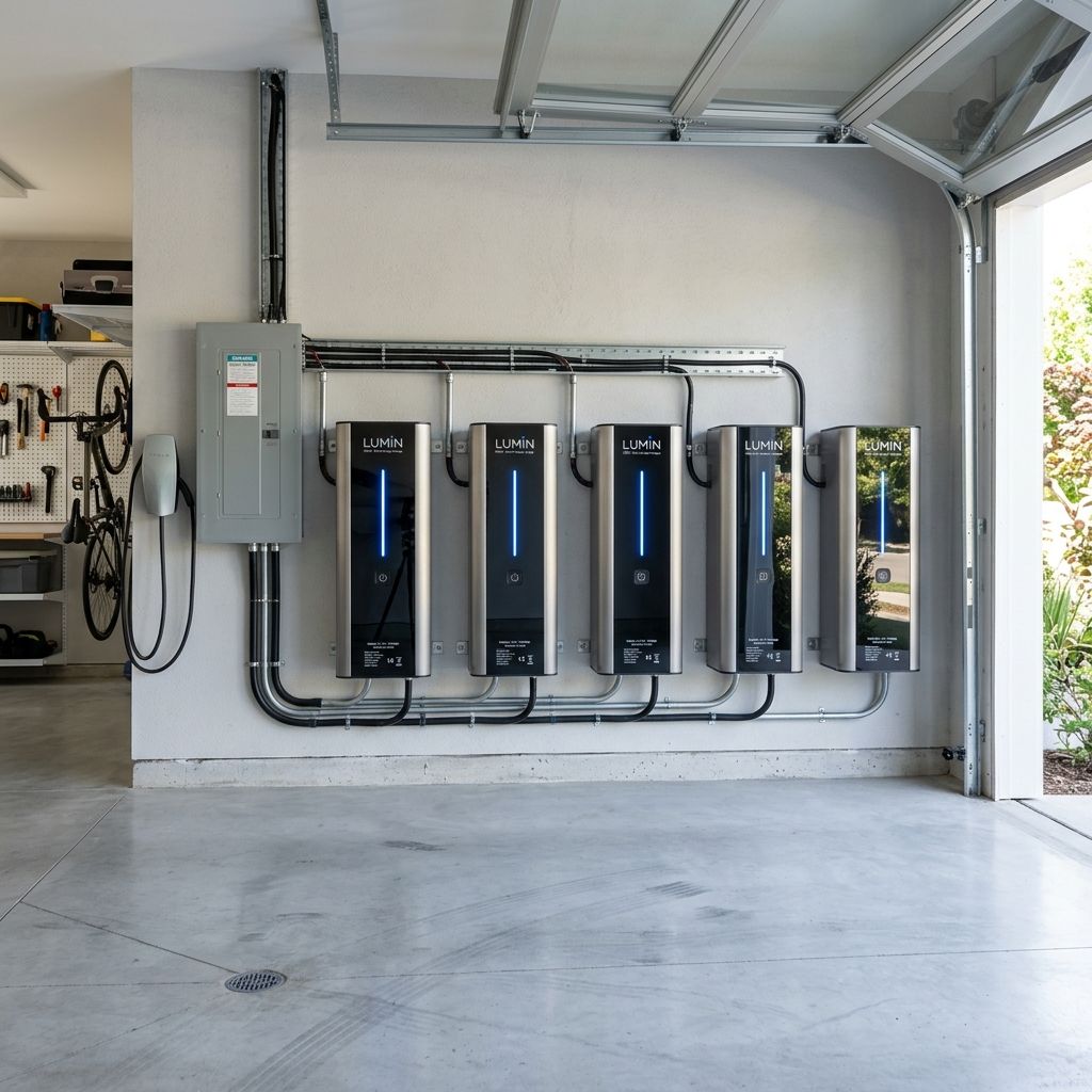 A premium architectural line-up of leading home battery backup storage units.